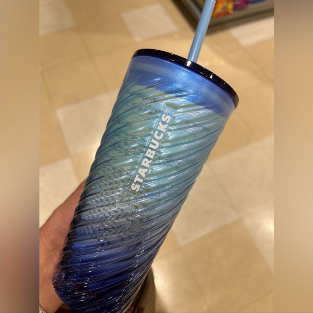 NEW💙Starbucks 2023 Blue Diagonal Sheen Ombre Textures Swirl Glass Tumbler